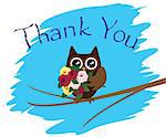 vector illustration of a thank you card with owl and roses