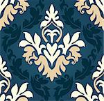 Damask seamless pattern from floral and swirl elements. Vector illustration.