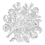 Uncolored colouring book style luxury roses in zenart style, could be used for Adult colouring book. Hand-drawn, doodle, vector the best for your design, wedding cards, coloring book. Black and white.