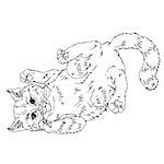 Uncolored Sketch illustration in coloring book style of playful cats. Hand-drawn, vector could be for colouring books. the best for your design, colouring cards, adult coloring book. Black and white.