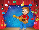 Boy guitar player on stage theme 2 - eps10 vector illustration.