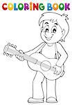 Coloring book boy guitar player theme 1 - eps10 vector illustration.