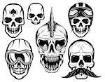 a set of six different skulls for design