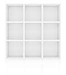 Empty shelves in white floor with reflection. 3D illustration