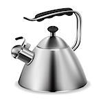 Photorealistic vector steel whistling kettle on white background