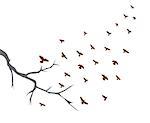 vector illustration of tree branch and bird flying