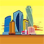 Cityscape of tall buildings. Graphics vector image.