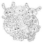 uncolored teddy bears and leverets  in coloring book style. Hand-drawn, doodle, vector the best for your design,  cards, coloring book. Black and white for adult colored book.