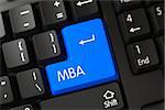 Keypad Mba on Black Keyboard. Mba Written on a Large Blue Keypad of a PC Keyboard. Concepts of Mba, with a Mba on Blue Enter Keypad on PC Keyboard. 3D Render.