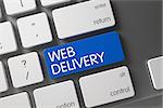 Web Delivery on Modernized Keyboard Background. Blue Web Delivery Button on Keyboard. Web Delivery CloseUp of Laptop Keyboard on Laptop. Computer Keyboard Button Labeled Web Delivery. 3D.