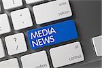 Media News Key. Concept of Media News, with Media News on Blue Enter Keypad on Aluminum Keyboard. Keyboard with Blue Button - Media News. 3D Illustration.