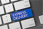 Express Delivery Written on Blue Keypad of Modern Laptop Keyboard. Express Delivery Concept: White Keyboard with Express Delivery, Selected Focus on Blue Enter Button. 3D Illustration.