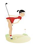 Pretty young women is playing golf