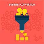 Business Conversion Flat Style Concept. Vector Illustration of Data Funnel and Creative Process.