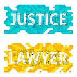 Justice Lawyer Word Outline Flat Concept. Vector Illustration of Thin Line Law and Crime Banner for Website and Web.