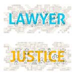 Lawyer Justice Line Art Concept. Vector Illustration of Thin Outline Law and Crime Banner for Website and Web.