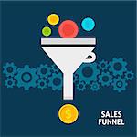 Sales Funnel Flat Style Concept. Vector Illustration of Data Filter. Business Conversion into Money.