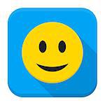 Smiling Yellow Face App Icon. Vector Illustration of Flat Style Icon Squre Shaped with Long Shadow.