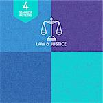 Thin Line Art Law Justice and Crime Pattern Set. Four Vector Website Design and Seamless Background in Trendy Modern Outline Style. Attorney and Lawyer.