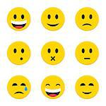 Yellow Smiley Faces Objects. Vector Illustration of Flat Style Icons isolated over White.