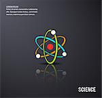 Black vector science background with atom icon