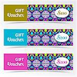 Colorful gift voucher templates with aztec pattern
