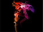 Abstract bright colored red and purple smoke on black background.