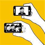 Selfie with friends - hand with smartphone