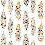 Seamless Pattern with Ethnic Feathers, can be used for wallpaper, web page background, greeting cards, fabric print