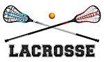 The word lacrosse with crossed sticks and ball. Vector EPS 10 available.