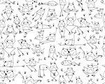 Funny frogs pattern, sketch for your design. Vector illustration