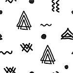 Vector seamless geometric doodle pattern. Abstract minimalist pattern with linear figure in black and white. Design background for fashion textile print, wrapping paper or web background