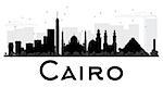 Cairo City skyline black and white silhouette. Vector illustration. Simple flat concept for tourism presentation, banner, placard or web site. Business travel concept. Cityscape with landmarks