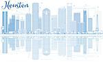 Outline Houston Skyline with Blue Buildings and Reflections. Vector Illustration. Business Travel and Tourism Concept with Modern Buildings. Image for Presentation Banner Placard and Web Site.