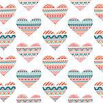 Seamless Pattern with Hearts in Ethnic Style, hand drawn vector illustration, can be used for wallpaper, web page background, greeting cards, fabric print