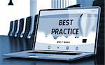 Best Practice. Closeup Landing Page on Mobile Computer Display. Modern Meeting Room Background. Toned. Blurred Image. 3D Illustration.