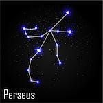 Perseus Constellation with Beautiful Bright Stars on the Background of Cosmic Sky Vector Illustration EPS10
