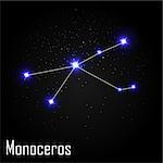 Monoceros Constellation with Beautiful Bright Stars on the Background of Cosmic Sky Vector Illustration EPS10
