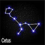 Cetus Constellation with Beautiful Bright Stars on the Background of Cosmic Sky Vector Illustration EPS10