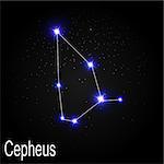 Cepheus Constellation with Beautiful Bright Stars on the Background of Cosmic Sky Vector Illustration EPS10