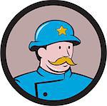 Illustration of a vintage new york policeman looking to the side viewed from front set inside circle done in cartoon style.