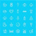 Toys and Baby Line Icons Set over Polygonal Background. Vector Set of Modern Thin Outline Newborn and Childhood Items.