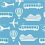 Seamless vector pattern background travel, transport. Bus ship, train, jet icons