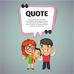 Quote speech banner with flat cartoon happy family. Clipping paths included.