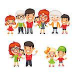 Big and happy family flat cartoon characters set. Isolated on white background. Clipping paths included.