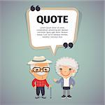 Quote speech banner with flat cartoon elderly couple. Clipping paths included.