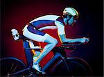 one caucasian man cyclist cycling bicycle triathlon isolated on black background