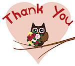 vector illustration of a thank you card with owl