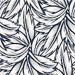 Black and white seamless pattern with leaves. Vector illustration.