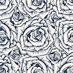 Seamless pattern - black and white flower background with roses. Vector illustration.